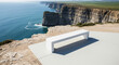 © Tika - White Bench on Cliff Edge Overlooking Ocean and Cliffside Landscape