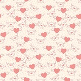 seamless pastel pattern with hearts, wings and love letters for valentines day, small scale