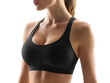 © OGStock - A woman wearing a stylish black sports bra showcasing a sculpted body. It embodies fitness, health, and an active lifestyle Isolated Transparent Background, PNG