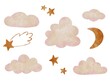 © quietmind_art - Watercolor clouds stars moon illustration on white background