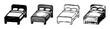 © Graphic Genius - Four hand-drawn bed illustrations in various black and white sketch styles, including silhouette, line art, and cross-hatching, showing a collection of furniture icons