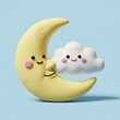 © wannn - A smiling moon whispers to a cloud in a serene night sky scene