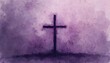 © Maryna - Minimalist watercolor art depicts dark cross on textured purple background. This abstract spiritual symbol represents Lent and Christian faith, evoking contemplation and worship during sacred season.