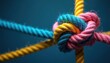 © Maryna - Colorful ropes tied together in a knot. Symbolizes connection unity strength friendship teamwork and partnership. Abstract background with copy space for text.