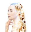 © New Africa - Attractive woman and spring blossoms, double exposure on white background