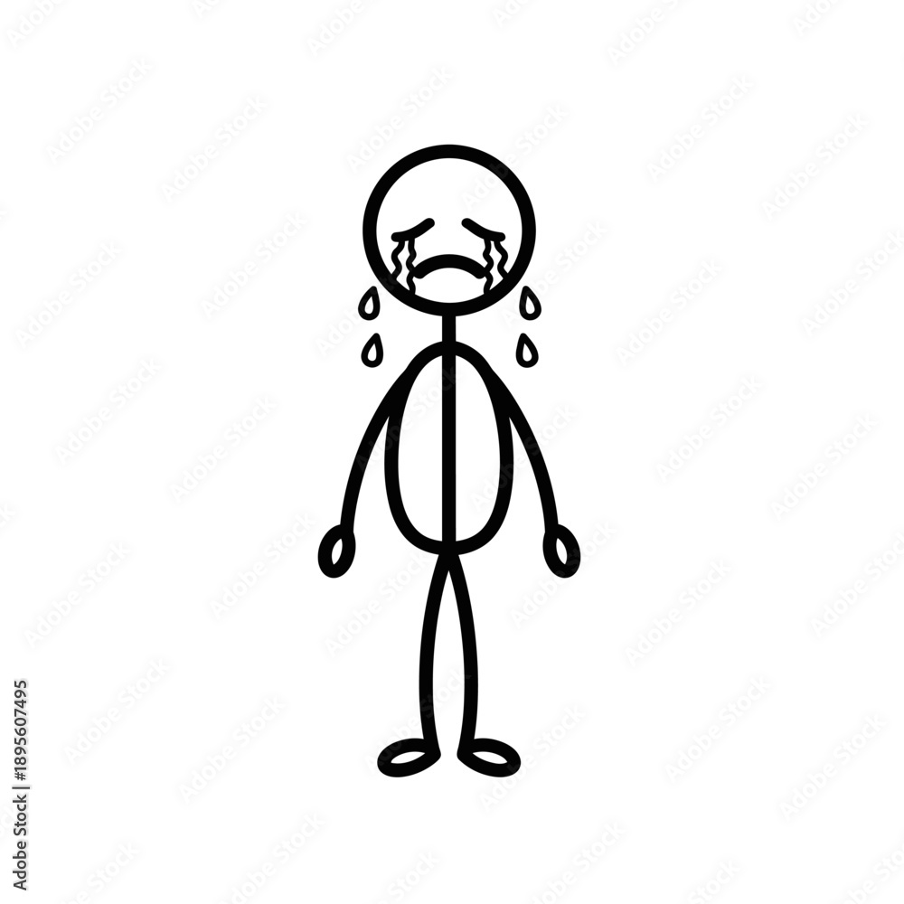 Simple stick figure crying with tears and sad expression. Stock Vector ...