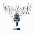 © Kanita - Vintage Retro Microphone with Flying Musical Notes and Staff
