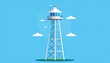 © Ratna - Modern lighthouse tower standing tall on clear blue sky with fluffy clouds illustration