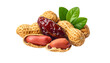 © Sabir - A close-up shot of peanuts in their shells alongside a date fruit and green leaves, against a black background