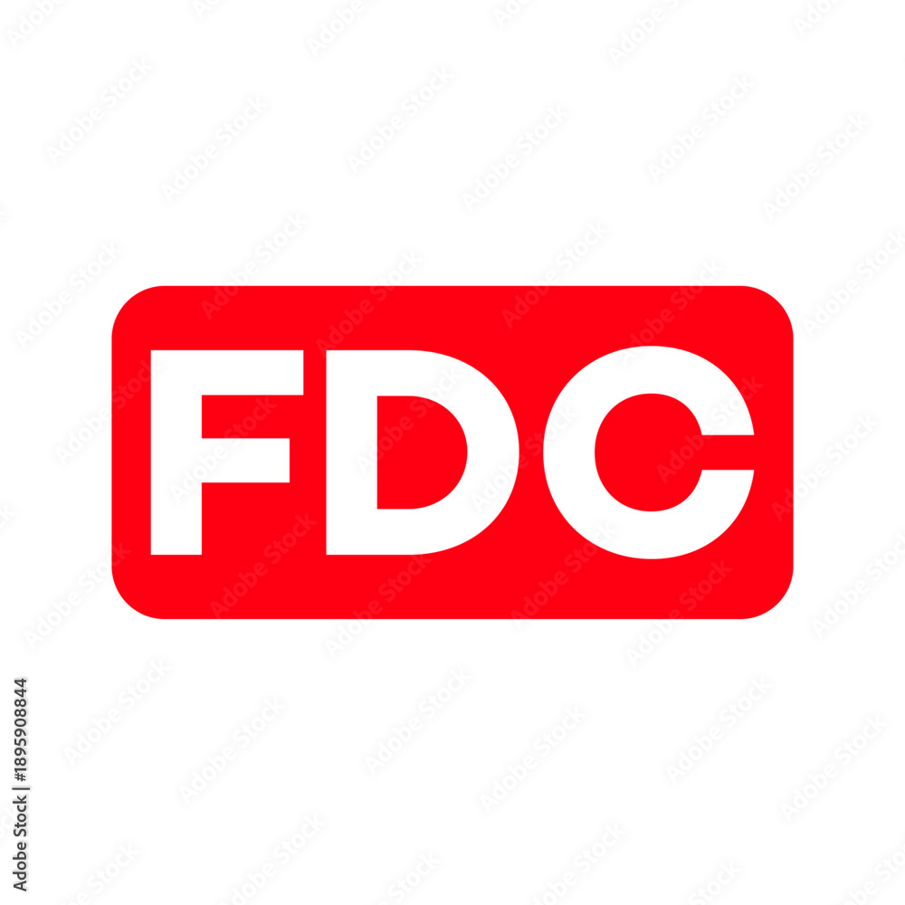 Red rectangular fire safety sign with bold white letters FDC indicating ...