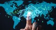 © Funni - A hand interacts with a digital world map highlighting global technology and connections