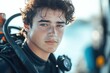 © fatman - Young man preparing for an exciting scuba diving adventure in clear blue waters under the bright sun