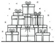 © Sheremeta - Holiday Gift Box Pile Stacked with Festive Ribbon Bows and Stars Illustration