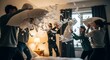 © Vektor Stokart - A dynamic group of young friends engages in a lively pillow fight in a bedroom, with feathers flying everywhere.