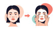 © Md Sorif - Helpful illustration shows the before and after effects of applying a white facial mask as part of a regular skincare routine for girls.