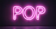 © antishock - Bright pink neon sign spells POP against dark wall. Minimalist design, modern aesthetic, vibrant illumination. Simple, bold statement.