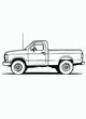 © Raja raju - Pickup Truck Side View – Black and White Line Art with Standard Cab, Long Bed, Wheels, Mirrors, Door Handle, and Antenna for Coloring and Automotive Themes
