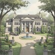 © Wallo - Luxurious mansion with beautiful garden landscaping.