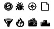© 4zevar - Set of 8 simple icons: currency, bug, target, document, funnel, fire, wallet, podium
