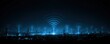 © Yeti Studio - Smart city night skyline with glowing wifi signals, wireless network coverage and digital connectivity concept