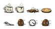 © Soliannikov Yevhenii - Caffeine struggle: exhausted coffee mugs, spilled coffee, and sleepy beans cartoon