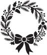 © shopone - Black silhouette Christmas wreath with bow black and white
