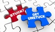 © iQoncept - Get Unstuck Puzzle Piece Stuck Move Foward Fix Solution Better Future 3d Illustration