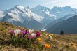 © Anastasiia Kasina - Blooming spring flowers in spring at the background of snow mountains