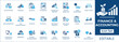 © FlatCore Studio - Finance and accounting icon set featuring budget planning, financial reporting, bookkeeping, tax management, revenue growth, cash flow, audit, and investment analysis symbols.