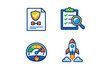 © icon_art - Icons show security, checklist, performance measurement, and rocket launch in a digital design showcasing technology and innovation