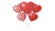 © Ifra - Cluster of red heart-shaped balloons with various patterns floating together in mid-air