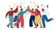 © seoashi - Group of happy diverse people celebrating success with high fives and confetti. Flat vector illustration of teamwork and achievement.