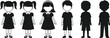 © Azufa - Vector set of diverse children silhouettes and outlines featuring young girls in dresses and boys in t-shirts for school avatars and community design