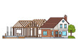 © firman - House construction progress showing framing beside a finished section