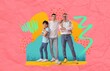 © Pixel-Shot - Happy little boy with his dad and grandfather on pink background