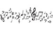 © Rosie - vector music notes and symbols, treble clef, black on white background, musical notation elements, for music education or composition, Isolated on transparent background, png