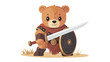 © Ball - Brave Bear in Warrior Garb: A valiant cartoon bear, clad in warrior attire, stands ready with a gleaming sword and shield, embodying courage and strength.
