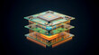 © Kunwer Studio - 3D render of a futuristic GPU chip stack cross-section, illustrating advanced semiconductor packaging and AI hardware architecture for enterprise technology.