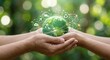 © lianlian liang - Human hands cupping green earth globe with sustainable energy and green logistics icons