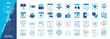 © Genestro - Vlog, Video Blog icon set. Impressions, Subscribe, Blogging, Playback, Like, Sharing, Followers, Feedback. Duotone color solid and editable outline icons
