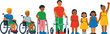© Ishika - Diverse group of children with disabilities standing together illustration representing inclusion and accessibility for all young people promoting awareness and support for disability rights in educat