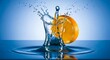 © Kaito Illustration - Juicy orange splashing into refreshing blue water
