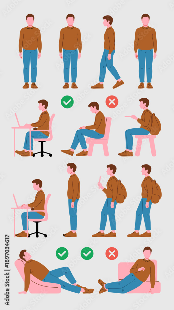 Ergonomic posture guide for proper body alignment and healthy positions ...