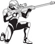 © Picture Paradise - Sci-Fi Sniper Soldier in Power Armor Aiming Rifle Black and White Outline Drawing