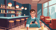 © nopen - Man with phone at bar with drinks and booths