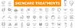 © Iconique Studio - Modern line icon collection illustrating various skincare treatments, beauty routines, and dermatological procedures for healthy skin.