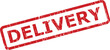© FEROZA - This bold red rectangular grunge stamp clearly features the word DELIVERY against a pure white surface, indicating transport