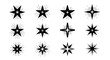 © UDIN - Set of Black Star and Sparkle Shapes with Rays on Isolated White Background