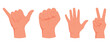 © Chandan Tripathy - Collection of human hand gestures including shaka sign fist and peace sign vector illustration.