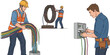 © Xera - Workers installing fiber optic cables, unreeling from the spool, and connecting wires to a network box